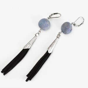 Druzy Tassel Earrings w/ Leather Suede Fringe